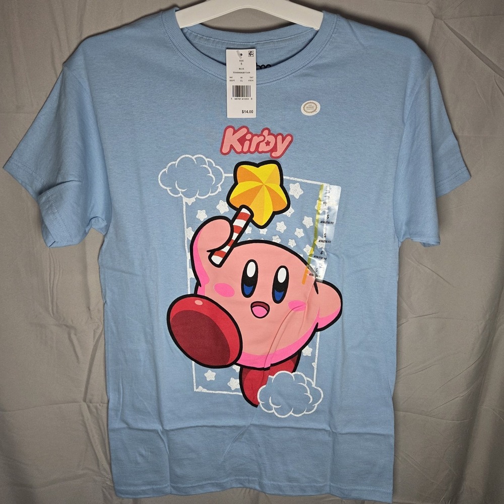 Kirby‎ T-Shirt Small Blue Star Wand Nintendo Video Game Pop Culture Tee